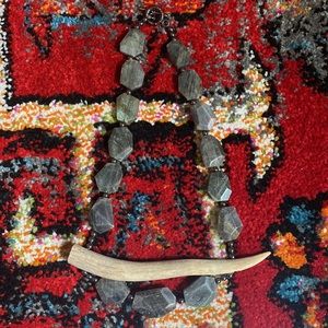 Blue Gray Stone Labradorite Deer Antler Statement Necklace